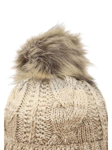 Faera Warme Strickmütze mit Bommel Zopf Design Farbverlauf in Braun