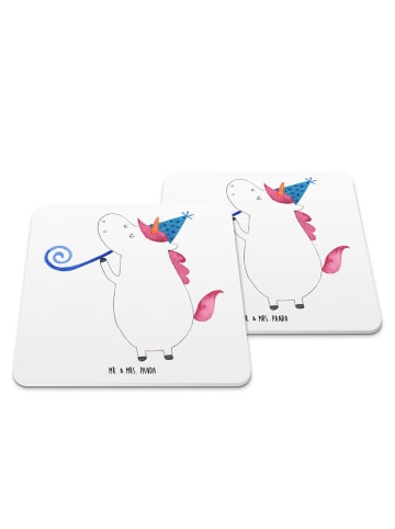 Mr. & Mrs. Panda Untersetzer Einhorn Party ohne Spruch in Weiß