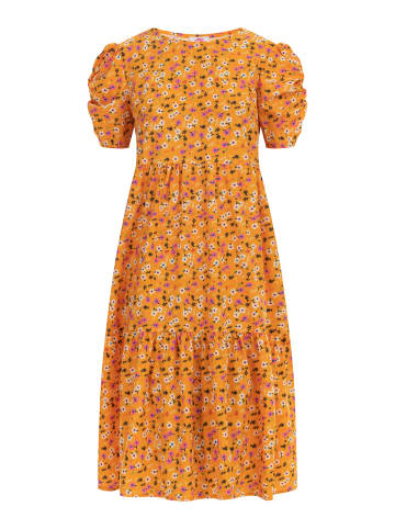 myMo Damen Midi Kurzarmkleid in Orange Mehrfarbig