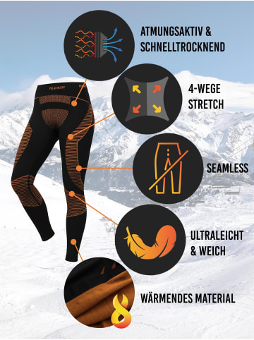 normani 2 x Thermounterhose Lange Skiunterwäsche für Damen in Orange/Schwarz