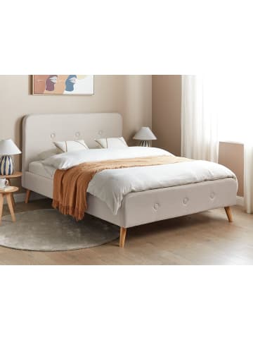 Beliani Doppelbett RENNES in Beige/Heller Holzfarbton - (W) 151 x (H) 107 x (L) 216 cm