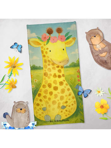Mr. & Mrs. Panda Strandtuch Giraffe Blumenkranz Design ohne Spruch in Sandig