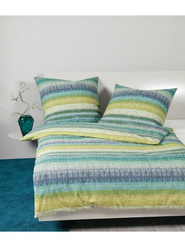 Traumschloss Premium Flanell Bettwäsche - Streifen grün blau in grün
