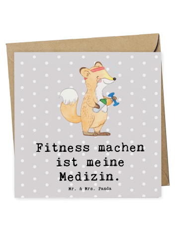 Mr. & Mrs. Panda Deluxe Karte Fuchs Fitness mit Spruch in Grau Pastell