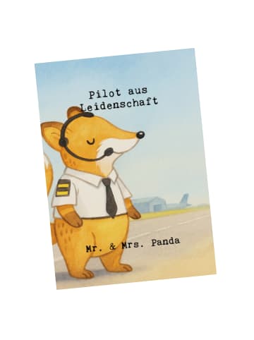 Mr. & Mrs. Panda Postkarte Pilot Leidenschaft Design mit Spruch in Weiß