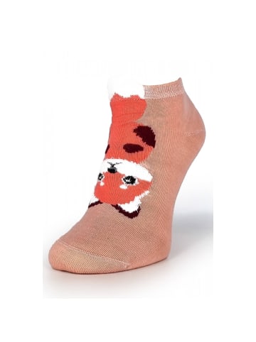 COFI 1453 Kurze Socken mit Fuchsmuster für Damen aus Baumwollmischung in Rosa
