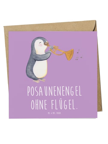 Mr. & Mrs. Panda Einladungskarte Engel Posaune mit Spruch in Lavendeltraum