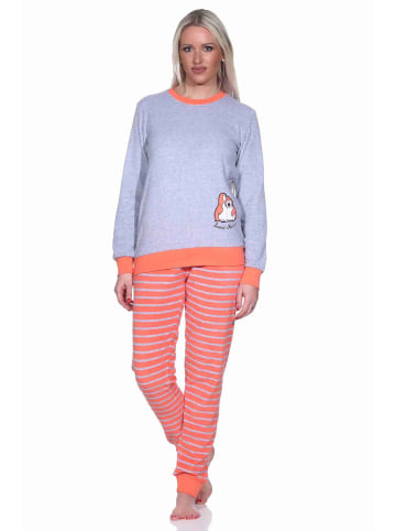 NORMANN Frottee Pyjama langarm Bündchen und Pinguin Stickerei - 71472 in rot