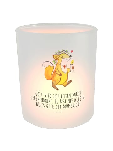 Mr. & Mrs. Panda Glas Windlicht Fuchs Kommunion  mit Spruch in Transparent