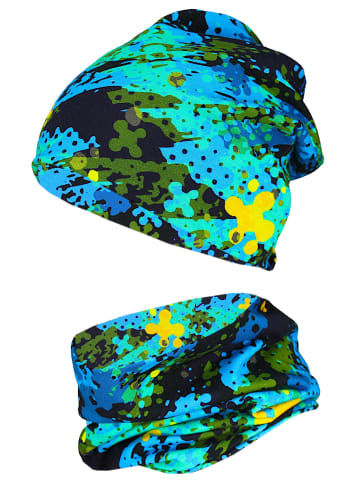 TupTam Unisex Set Kinder Beanie Mütze Schlauchschal in grün/blau