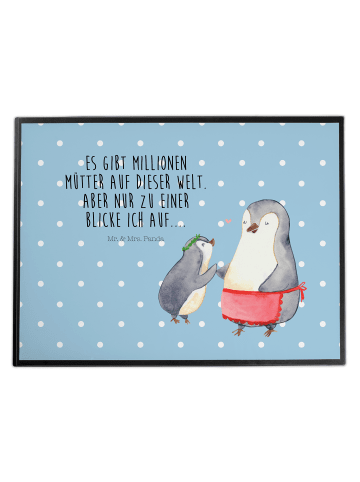 Mr. & Mrs. Panda Schreibtischunterlage Pinguin mit Kind mit Spruch in Blau Pastell