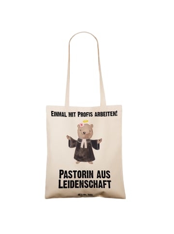 Mr. & Mrs. Panda Tote Bag Pastorin Leidenschaft mit Spruch in Creme