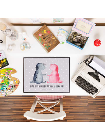 Mr. & Mrs. Panda schreibtischunterlage Axolotl Liebe mit Spruch in Grau Pastell