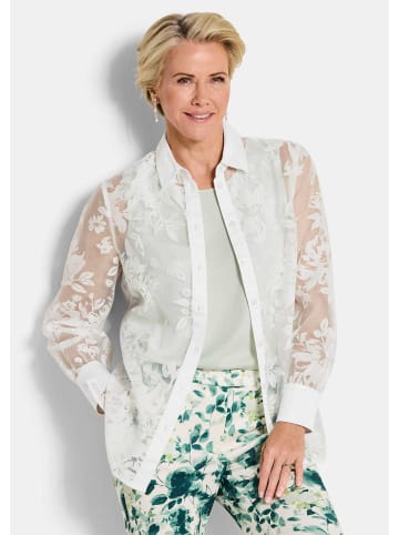 GOLDNER Kurzgröße: Hemdbluse mit floralem Muster in weiß