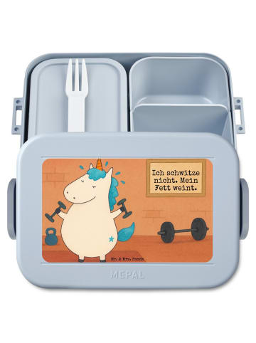 Mr. & Mrs. Panda Snack Box Einhorn Fitness Design mit Spruch in Blau Pastell