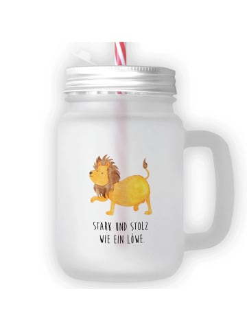 Mr. & Mrs. Panda Trinkglas Mason Jar Sternzeichen Löwe mit Spruch in Transparent
