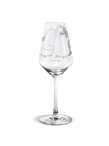 Mr. & Mrs. Panda Weißweinglas Wellensittich Liebe ohne Spruch in Transparent