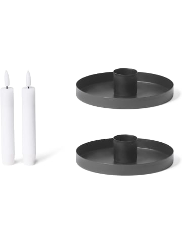 Novaliv Novaliv 2er-Set Stabkerzenhalter Durchmesser 6cm matt SCHWARZ mit LED in Schwarz