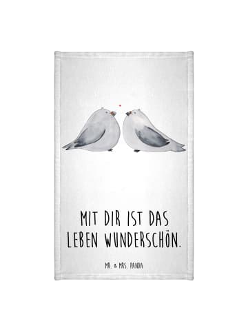 Mr. & Mrs. Panda Gästehandtuch Turteltauben Liebe mit Spruch in Weiß