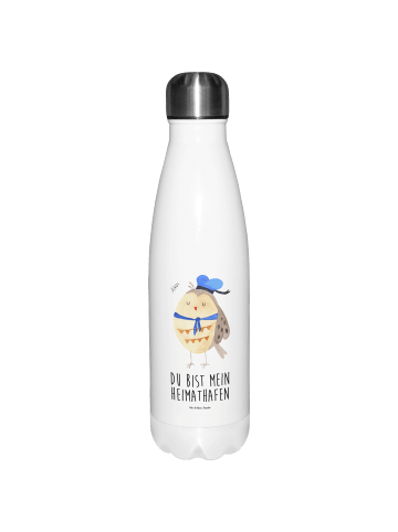 Mr. & Mrs. Panda Vakuumflasche Eule Matrose mit Spruch in Weiß