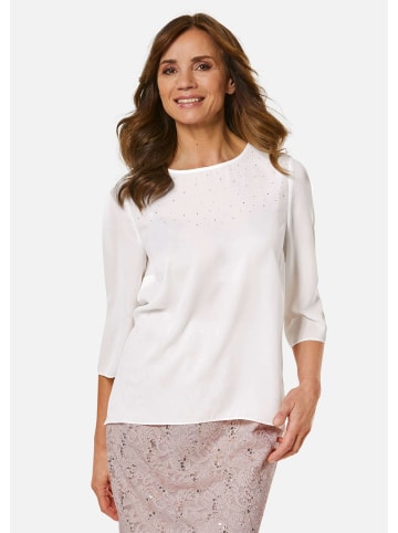 GOLDNER Kurzgröße:  Elegante Bluse aus Chiffon mit Glitzersteinen in cremeweiß