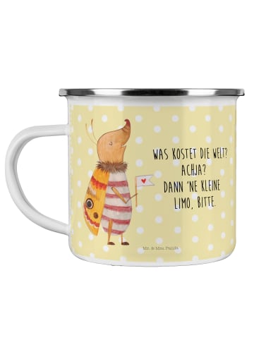 Mr. & Mrs. Panda Camping Emaille Tasse Nachtfalter Fähnchen mit ... in Gelb Pastell