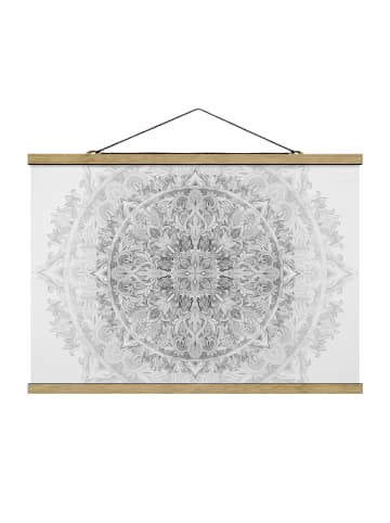 WALLART Stoffbild - Mandala Aquarell Ornament Muster schwarz weiß in Schwarz-Weiß