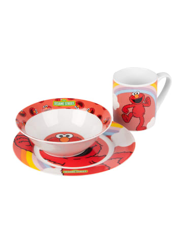 United Labels 3-tlg. Sesamstraße Frühstücksset - Elmo - Teller, Schale und Tasse in rot