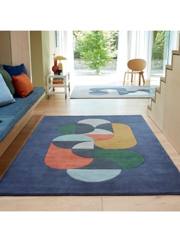 KADIMA DESIGN Teppich Wolle, Handgefertigt, Retro Optik, Texturiert in Dunkelblau