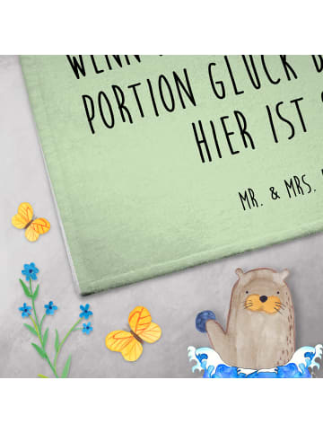 Mr. & Mrs. Panda Gästehandtuch Blume Kleeblatt mit Spruch in Blattgrün