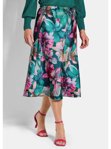 GOLDNER Eleganter A-Linienrock, floraler Print in smaragd / gemustert