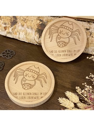 Mr. & Mrs. Panda Bierdeckel Holz Spinne Agathe Kaffee mit Spruch in Transparent