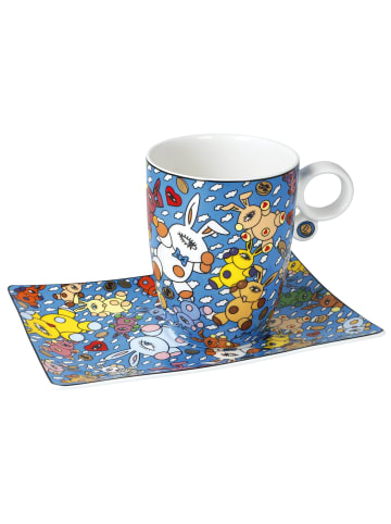 Goebel Künstlertasse mit Untertasse " Mauro Bergonzoli Magic Bunny Explosion " in Bunt