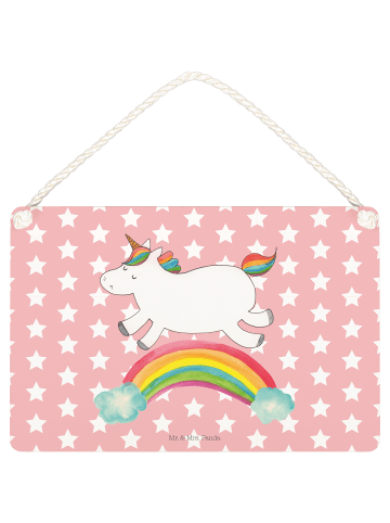 Mr. & Mrs. Panda Schild Einhorn Regenbogen ohne Spruch in Rot Pastell