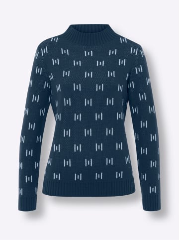 Sieh an! Stehkragenpullover in dunkelblau-ecru-gemustert