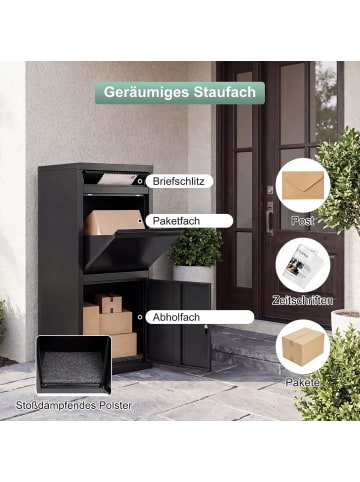 COSTWAY Paketbox mit Brief- & Paketabgabeschlitz 41 x 38 x 102 cm in Schwarz