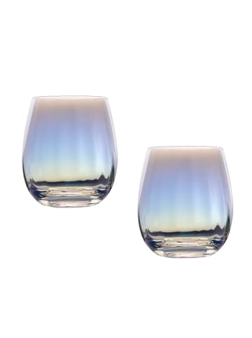 Intirilife Wasser Saft Trink Glas 380ml in 2x 380 ml Regenbogen Schimmer