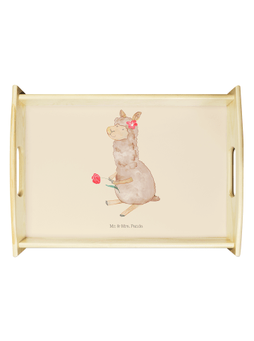 Mr. & Mrs. Panda Holztablett Alpaka Blume ohne Spruch in Kaktus Grün