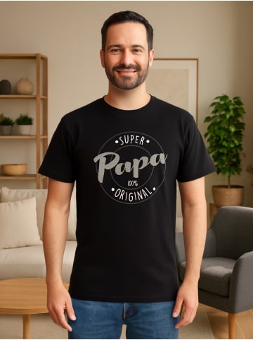 United Labels Super Papa T-Shirt Vater Vatertag Kurzarm Shirt Oberteil Top in schwarz
