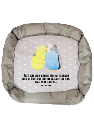 Mr. & Mrs. Panda Hundesofa Wellensittich Liebe mit Spruch in Grau Pastell