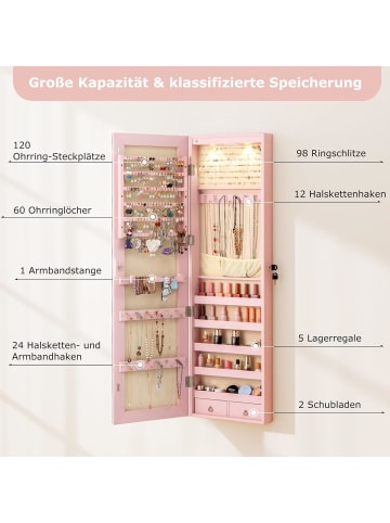 COSTWAY Schmuckschrank mit LED in Rosa