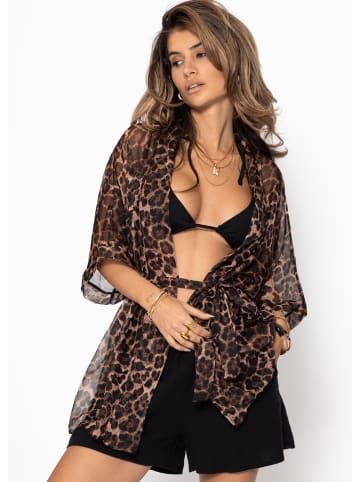 SASSYCLASSY Transparenter Kimono mit Leo-Print in Braun