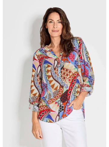 GOLDNER Kurzgröße:  Florale Druckbluse mit V-Ausschnitt in bunt / gemustert