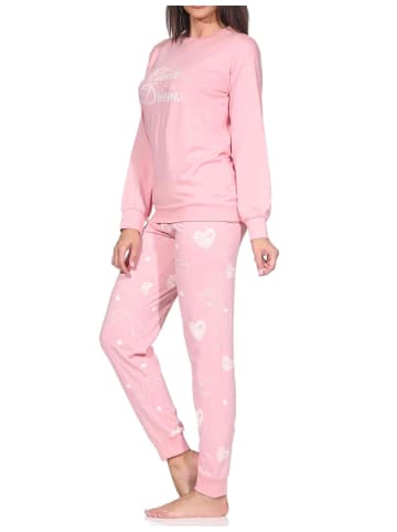 NORMANN Schlafanzug Pyjama langarm Herz Tupfen Punkte in rosa1