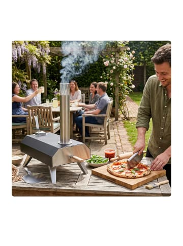 relaxdays Pizzaofen in Schwarz/ Silber - (B)36 x (H)72 x (T)68 cn