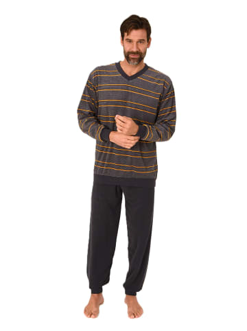 NORMANN Langarm Schlafanzug Frottee Stretch Pyjama Bündchen - 86854 in dunkelgrau