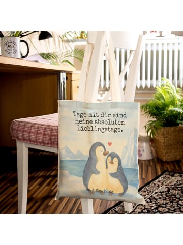 Mr. & Mrs. Panda Tote Bag Pinguin umarmen Design mit Spruch in Weiß
