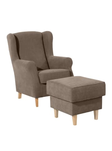 58 aufm Kessel OHRENSESSEL Karlen Bezug Veloursstoff Buche natur / sahara