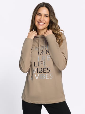 Sieh an! Sweatshirt in beige-schwarz-bedruckt