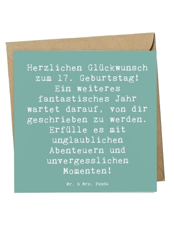 Mr. & Mrs. Panda Einladungskarte Spruch 17. Geburtstag Abenteuer... in Meeresbrise